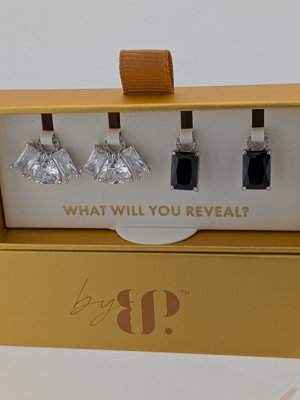 byBP Clear Crystal and Black Stone Drop Earring Set